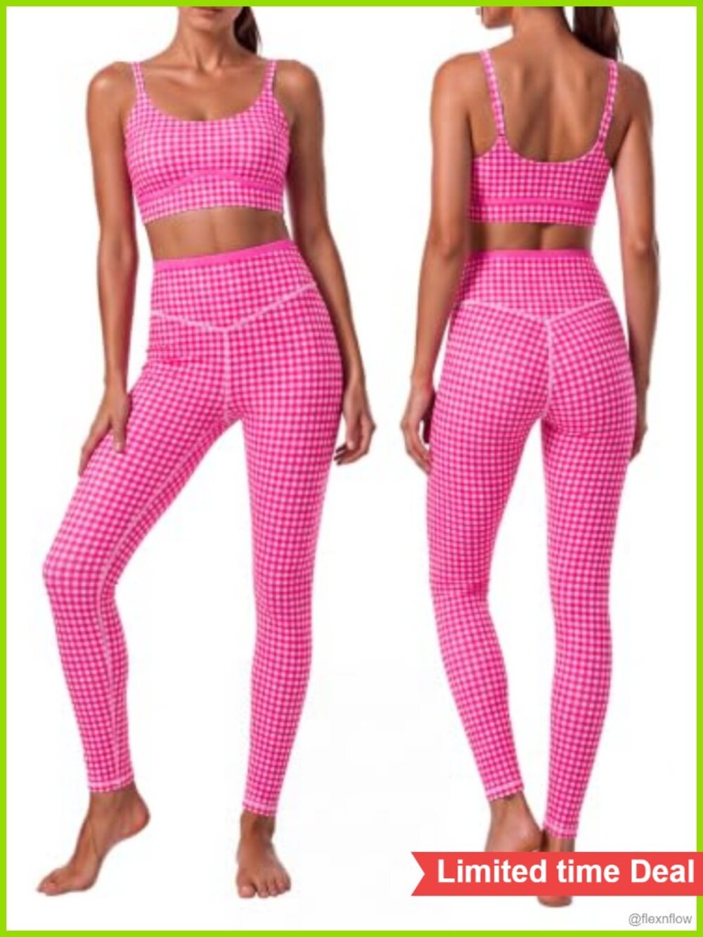 Gingham Workout Set 2 Piece Sports Bra High Waist Leggings Yoga Gym